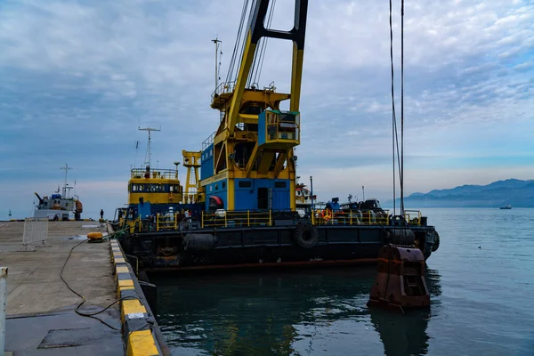 Batumi Georgia February 2021 Yellow Crane Cargo Port Industrial Scene — Stock Photo, Image