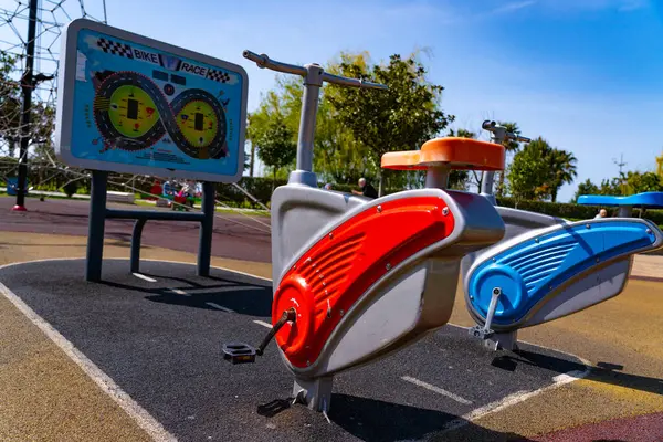 Batumi Georgia Abril 2021 Bicicletas Estacionarias Para Niños Parque Infantil —  Fotos de Stock