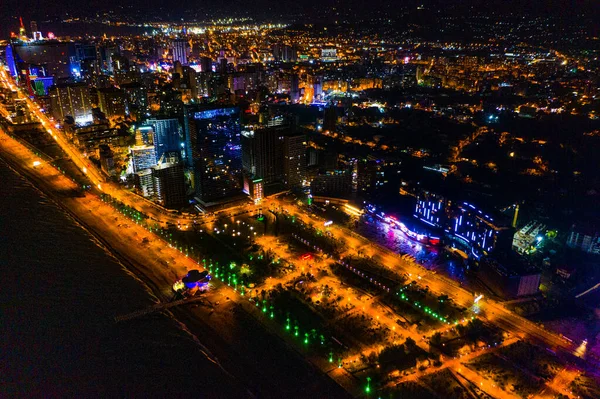 Vista Cidade Noturna Drone — Fotografia de Stock