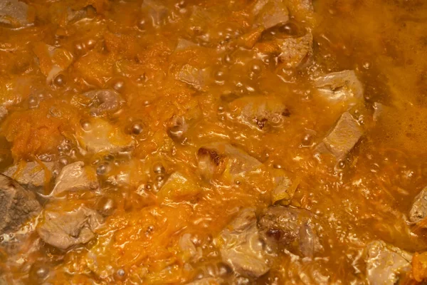 Memasak Daging Saus Resep Untuk Memasak Pilaf — Stok Foto