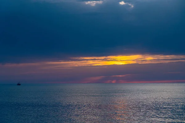 Coucher Soleil Orange Sur Mer Noire Avril — Photo