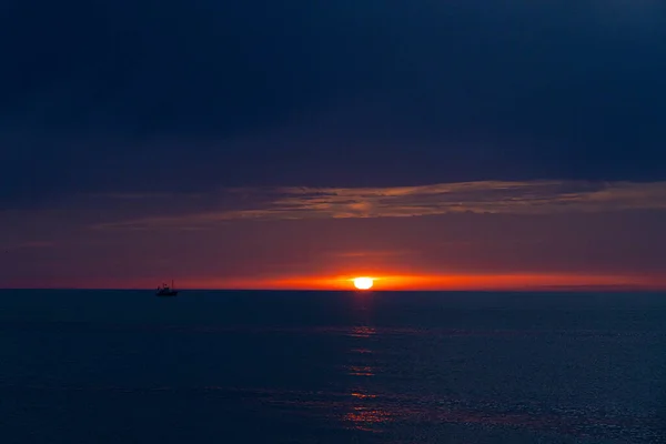 Coucher Soleil Orange Sur Mer Noire Avril — Photo