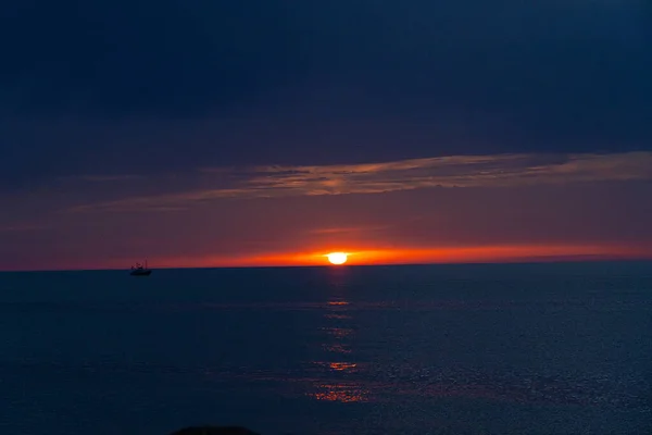 Coucher Soleil Orange Sur Mer Noire Avril — Photo