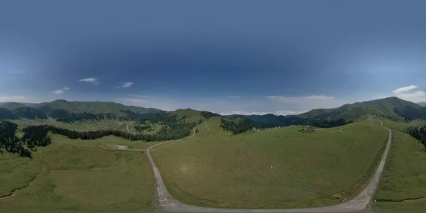 360 Luftaufnahme Der Mit Nadelwäldern Bedeckten Berge — Stockfoto