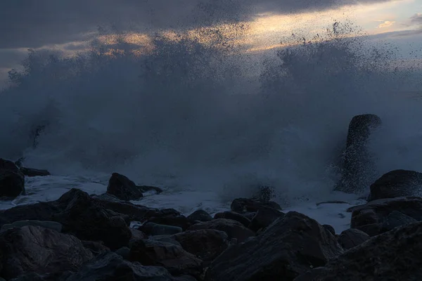 Vagues Sur Mer Noire Coucher Soleil — Photo