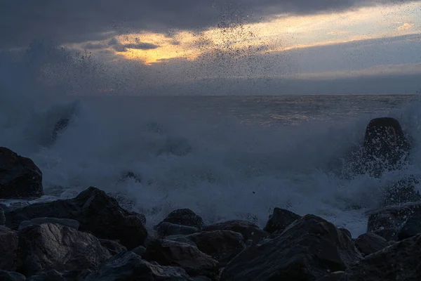 Vagues Sur Mer Noire Coucher Soleil — Photo