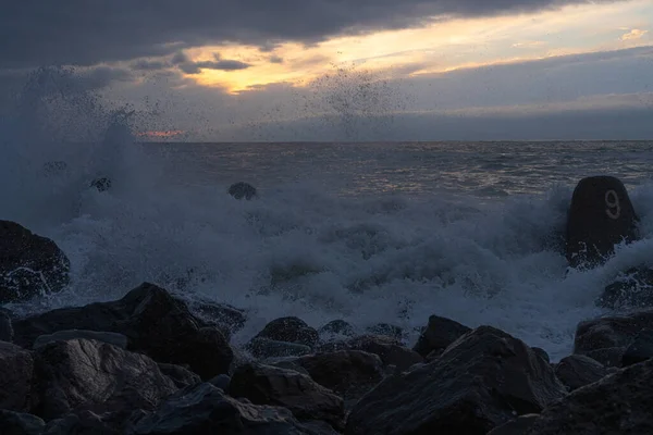 Vagues Sur Mer Noire Coucher Soleil — Photo