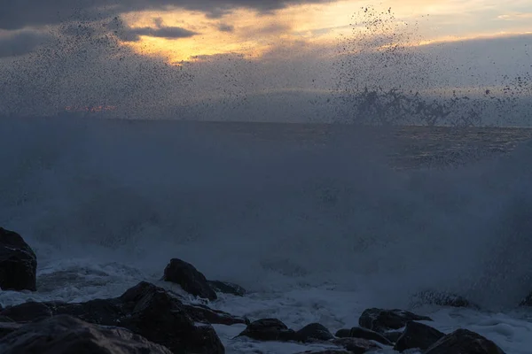 Vagues Sur Mer Noire Coucher Soleil — Photo