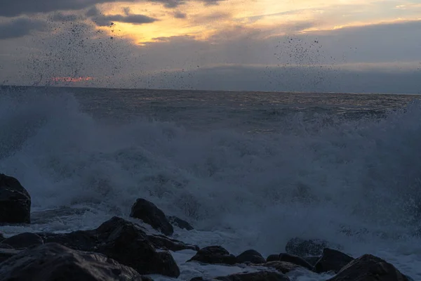 Vagues Sur Mer Noire Coucher Soleil — Photo