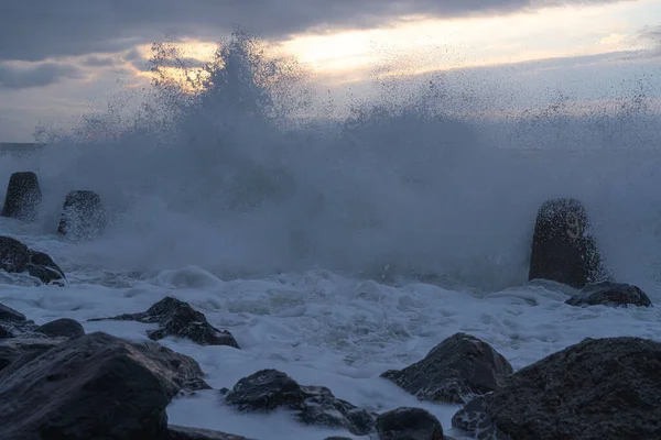 Vagues Sur Mer Noire Coucher Soleil — Photo