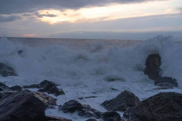 Vagues Sur Mer Noire Coucher Soleil — Photo