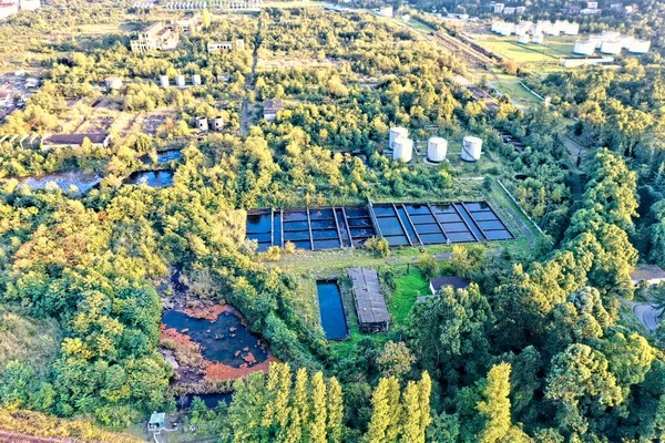 Zonnepanelen Een Industriegebied Vanuit Lucht — Stockfoto