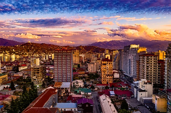 Batumi Georgien Maj 2021 Vacker Flygutsikt Över Staden Solnedgången — Stockfoto