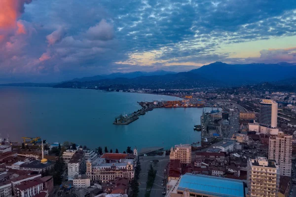 Batumi Γεωργία Μαΐου 2021 Αεροφωτογραφία Της Πόλης Κατά Ηλιοβασίλεμα — Φωτογραφία Αρχείου