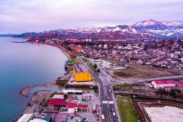 Batumi Geórgia Março 2021 Pôr Sol Cidade Com Drone — Fotografia de Stock