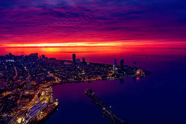 Batumi Georgien März 2021 Sonnenuntergang Der Stadt Mit Einer Drohne — Stockfoto