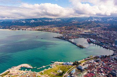 Batumi, Gürcistan - 15 Şubat 2021: İHA 'dan liman manzarası