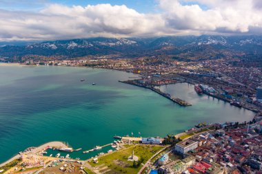 Batumi, Gürcistan - 15 Şubat 2021: İHA 'dan liman manzarası