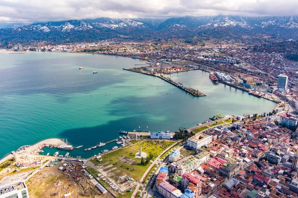 Батуми Грузия Февраля 2021 Года Вид Морской Порт Беспилотника — стоковое фото