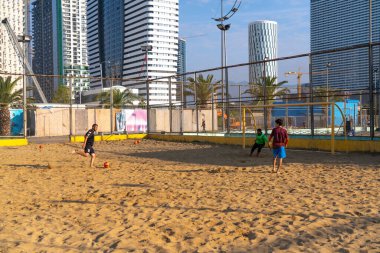 Batumi, Georgia - May 20, 2021: Penalty Shoot On A Sandy Field