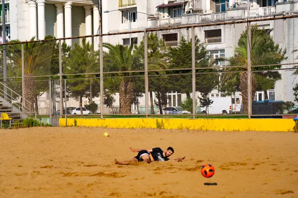 Batumi Georgia May 2021 Athlete Kicks Ball Himself — Stok fotoğraf