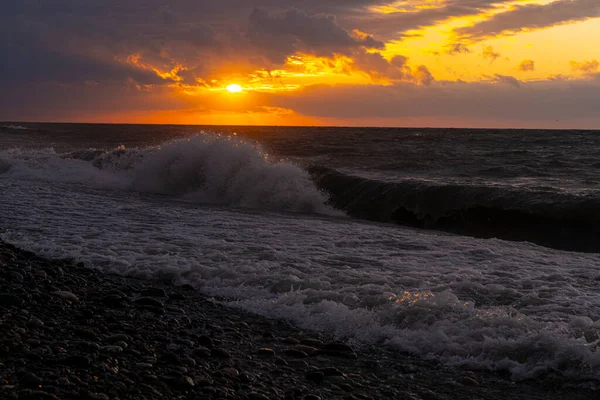 Orange Sunset Background Sea Waves — Stockfoto