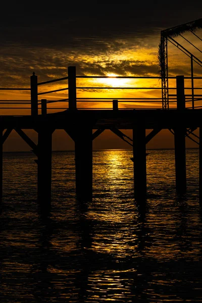 Beautiful Yellow Sunset Background Pier — Photo