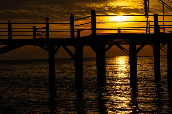 Beautiful Yellow Sunset Background Pier — 스톡 사진