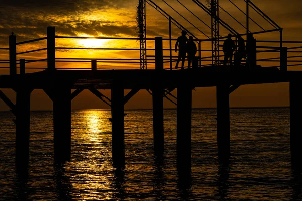 Beautiful Yellow Sunset Background Pier — Foto de Stock