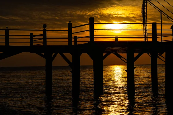 Beautiful Yellow Sunset Background Pier — Foto de Stock