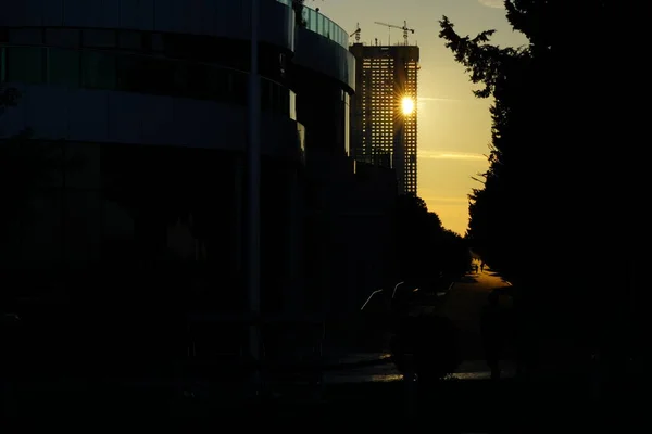 Sunset Windows New Building — Stockfoto