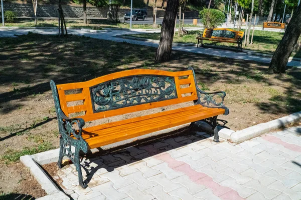 Wooden Brown Bench Park — Stok fotoğraf