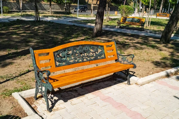 Wooden Brown Bench Park —  Fotos de Stock