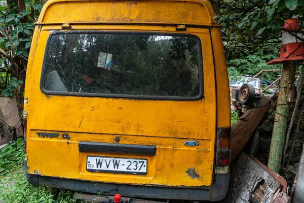 Carros Enferrujados Vintage Uma Moita Arbustos — Fotografia de Stock