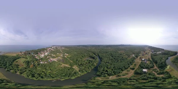 360 Panorama Pohled Bezpilotního Letounu Hory Les Moře — Stock fotografie
