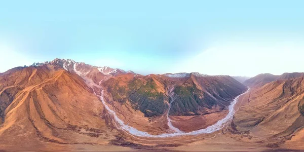 360Vr Drönare Utsikt Över Högfjällsbyn Ushguli Övre Svaneti Georgien — Stockfoto