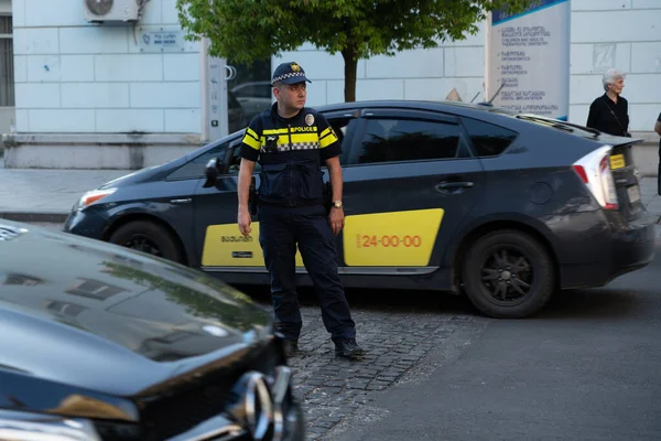 Batumi Georgia July 2021 Patrol Policeman Regulates Traffic Road — Photo