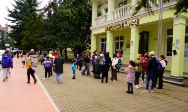 Batumi, Georgia - April 28, 2021: People near the Music School