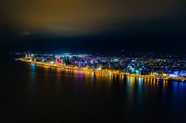 Vista Cidade Noturna Drone — Fotografia de Stock