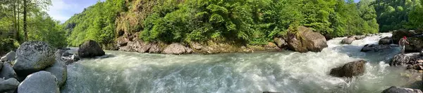 Large Panorama Mountain River — ストック写真