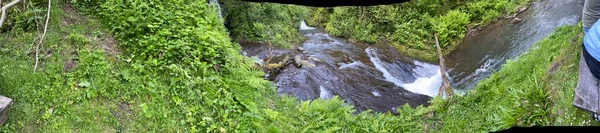 Fiume Montagna Nel Bosco Ampio Panorama — Foto Stock