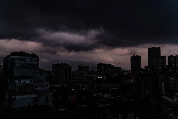 rain in the city of Batumi in the evening