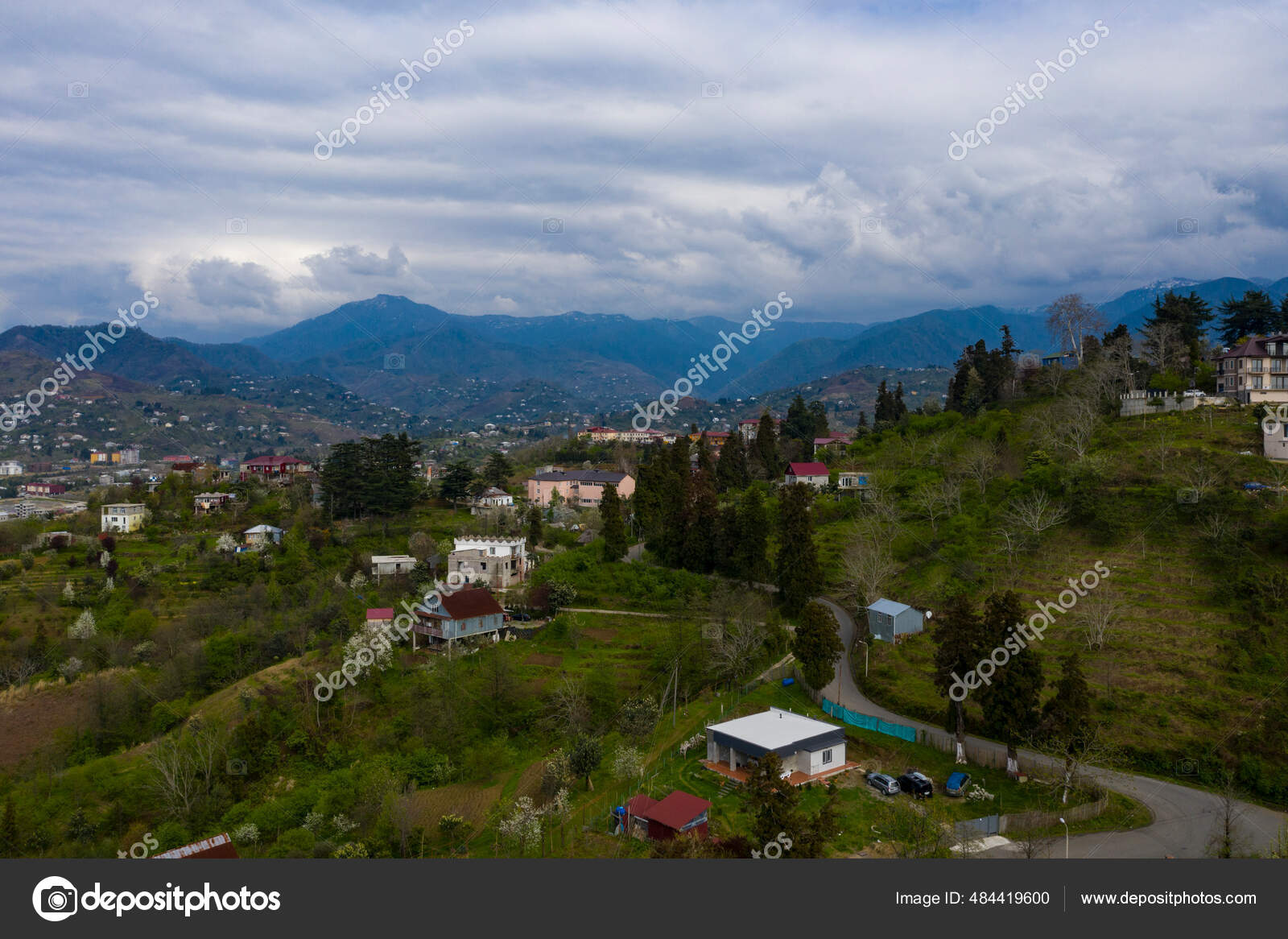 Drone View Village Foot Mountain Stock Photo by ©Youatlas 484419600