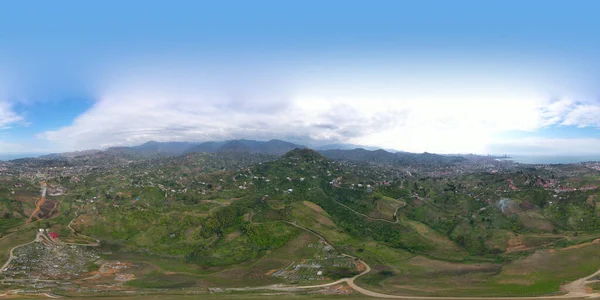 mountain village with drone, panorama 360