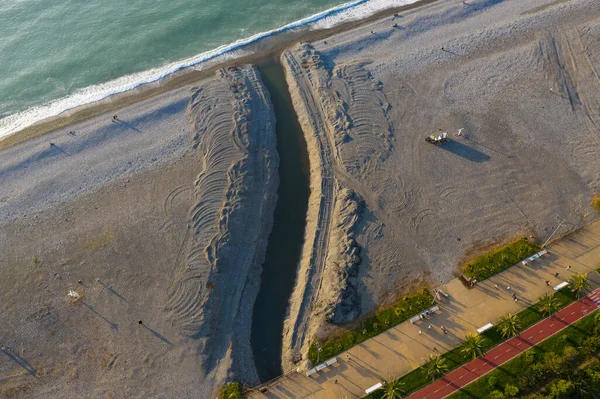 Loopgraaf Aan Zee Het Strand Met Drone — Stockfoto