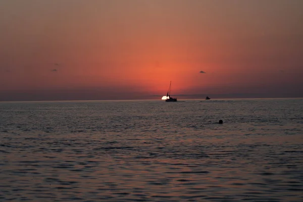 Velero Mar Contra Fondo Del Atardecer — Foto de Stock