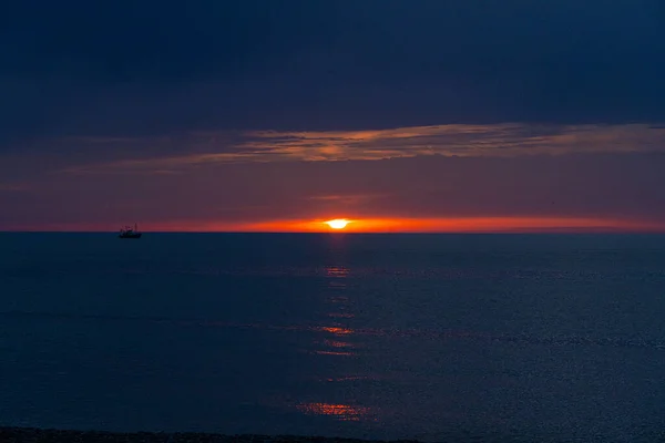 Oranje Zonsondergang Zwarte Zee April — Stockfoto