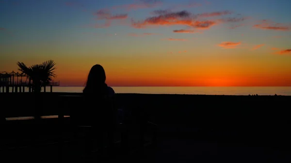 Batumi Georgia May 2021 Girl Photographs Sunset — Stock Photo, Image