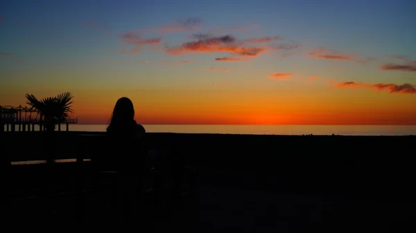 Batumi Georgia May 2021 Girl Photographs Sunset — Stock Photo, Image