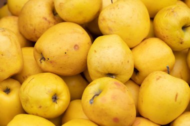 Elmalar dükkanda tezgahta.